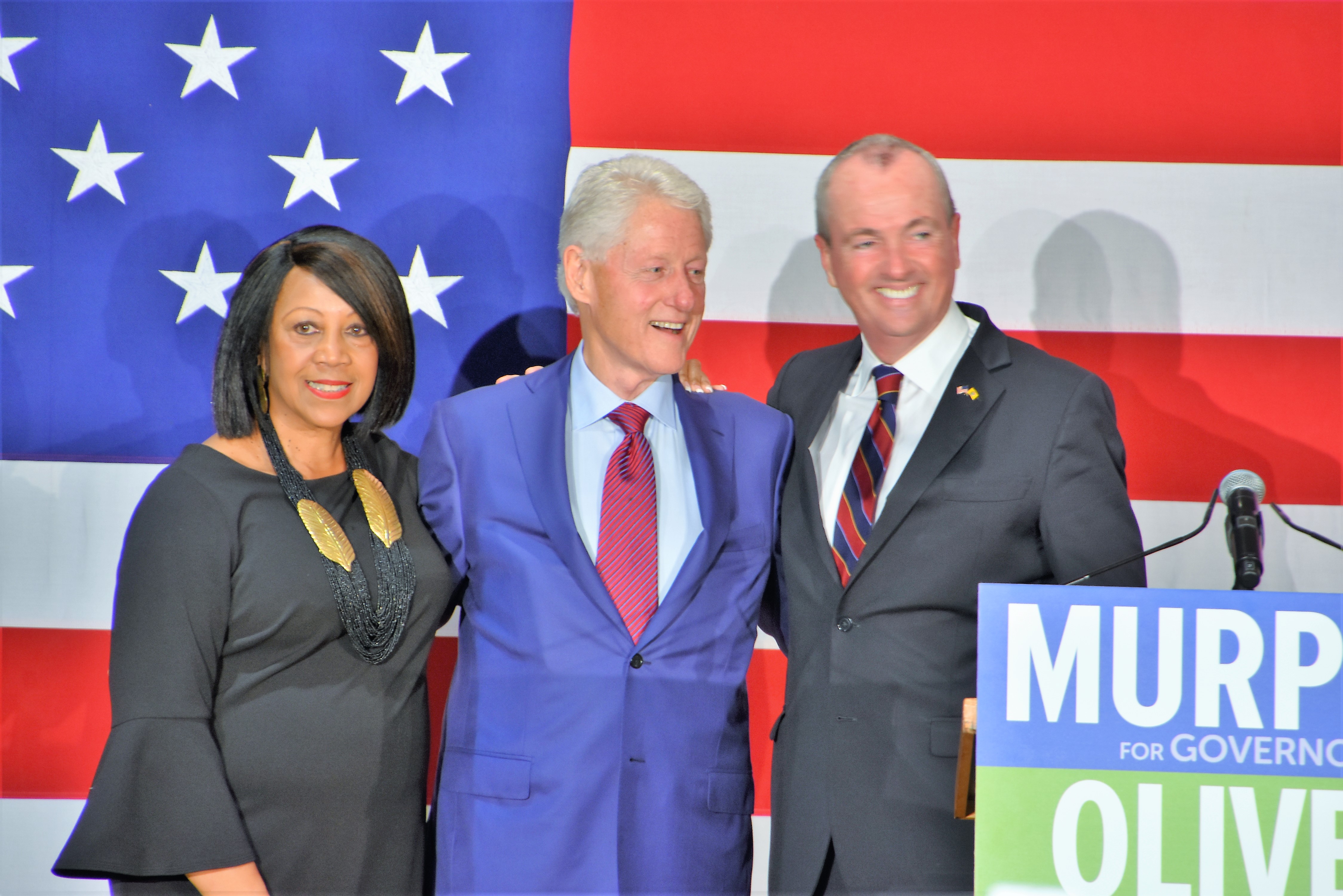 Photo Sheila Oliver, Bill Clinton & Phil Murphy, Paramus 2017