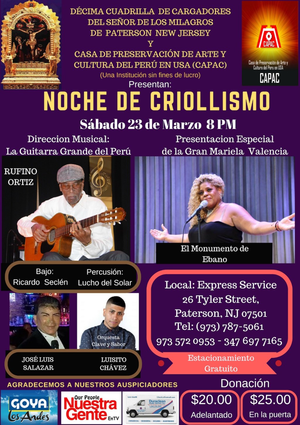► NOCHE DE CRIOLLISMO EN PATERSON… SÁBADO 23 DE MARZO&nbsp;2019