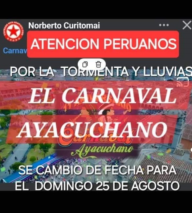 FLYER NUEVA FECHA CARNAVAL AYACUCHANO 2024