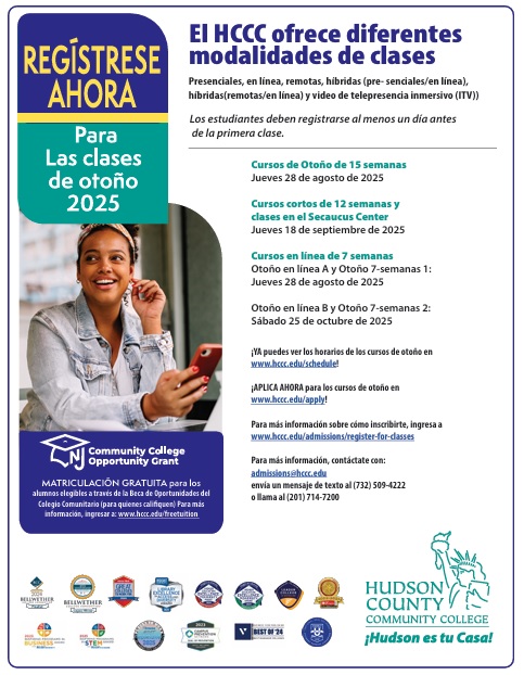 HUDSON COUNTY COMMUNITY COLLEGE (HCCC) INICIA INSCRIPCIÓN PARA SUS CURSOS DE&nbsp;OTOÑO