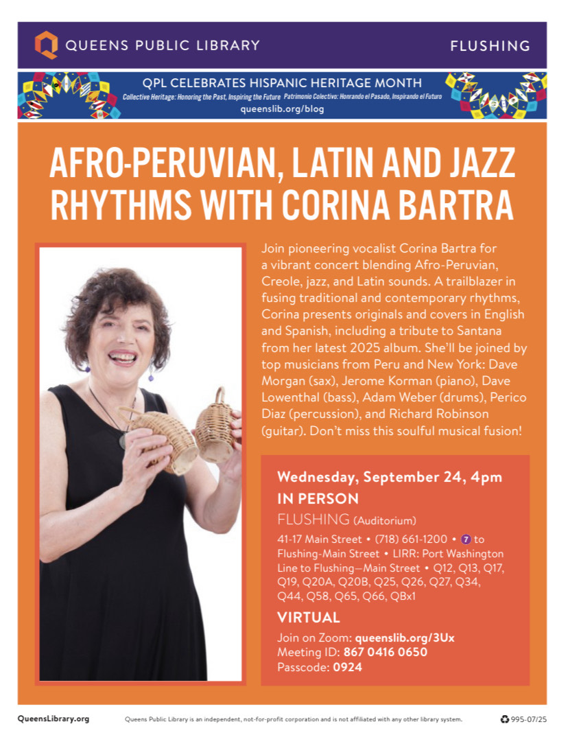 DESTACADA CANTANTE CORINA BARTRA OFRECE CONCIERTO «AFRO-PERUVIAN» EN&nbsp;QUEENS