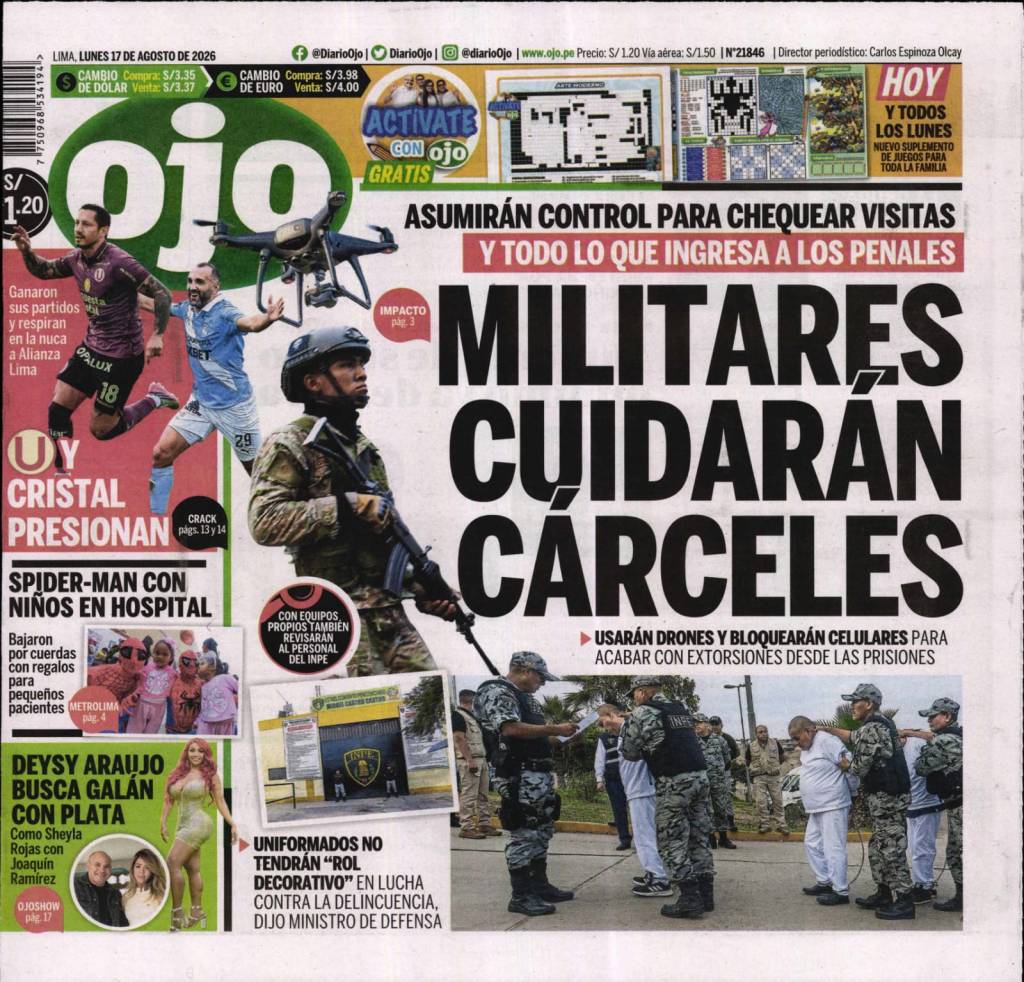 ÉSTAS SON LAS PORTADAS DE LOS PRINCIPALES DIARIOS LIMENOS&nbsp;HOY…