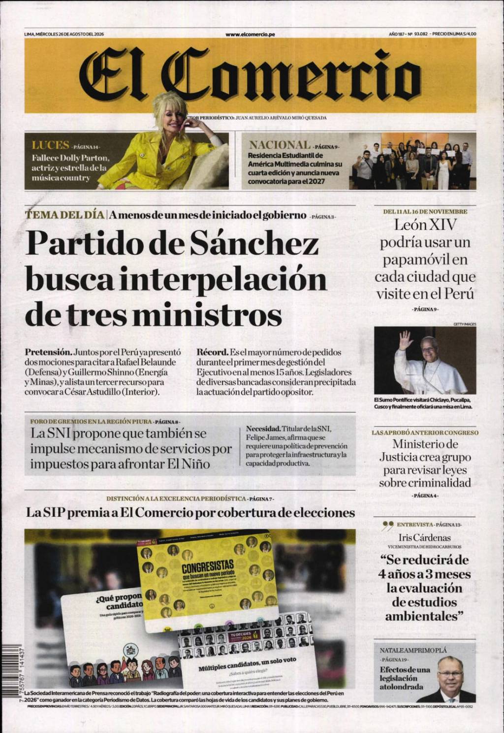 ÉSTAS SON LAS PORTADAS DE LOS PRINCIPALES DIARIOS LIMEÑOS&nbsp;HOY…