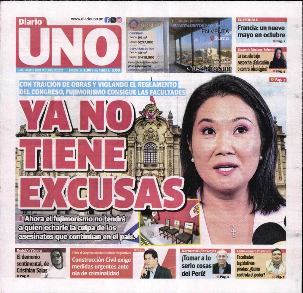 ÉSTAS SON LAS PORTADAS DE LOS PRINCIPALES DIARIOS LIMEÑOS&nbsp;HOY…